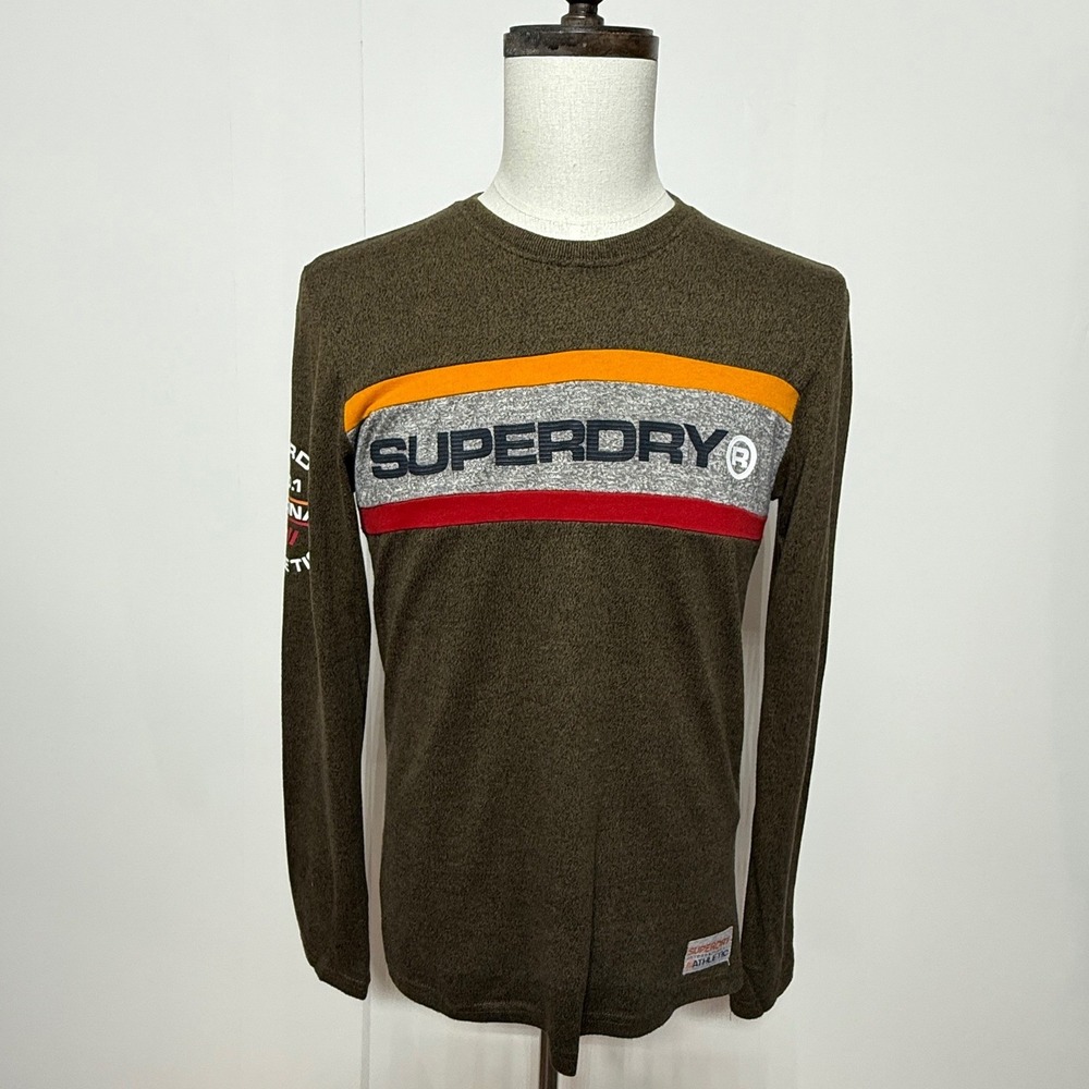 Superdry T-Shirt Mens Large Green Long Sleeve Sports Athletic Graphic Spellout - Picture 2 of 9